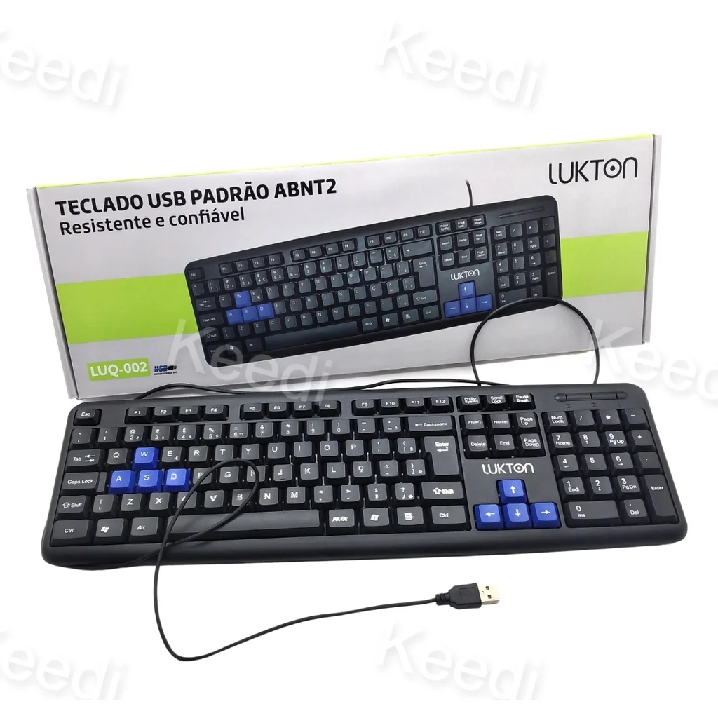 Teclado USB PADRÃO ABNT2 com fio 2.4ghz, confortável awsd