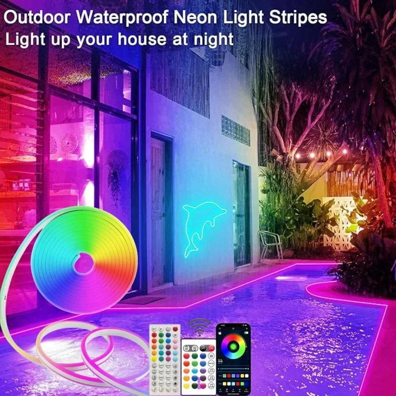 Smart Neon Strip LED RGB Fantasy Dimmable Ambient Light Outdoor Waterproof APP Control DIY Home Patio Pool Decoration Lighting