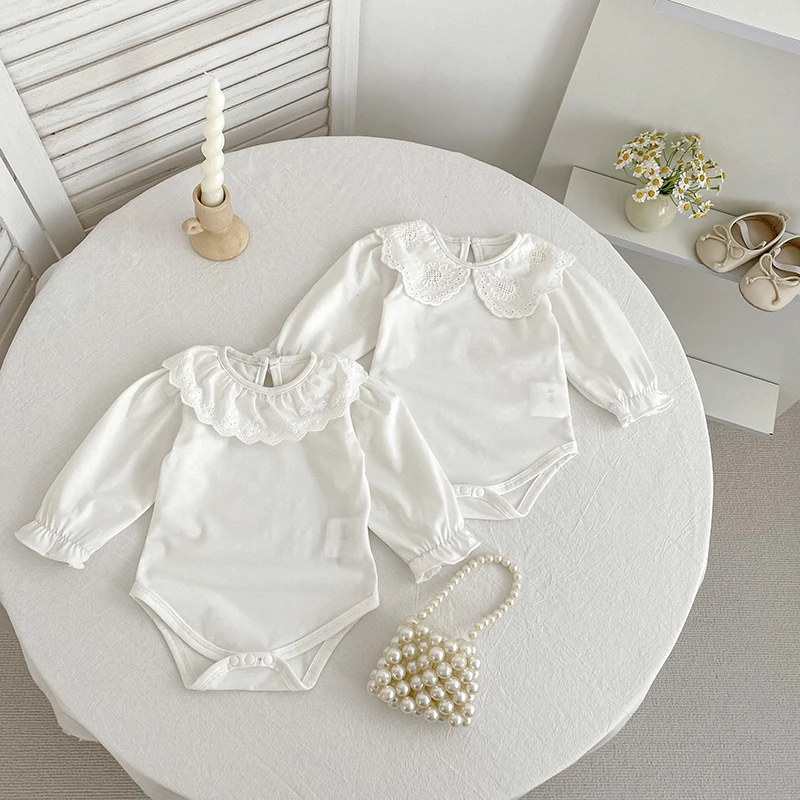 Spring Autumn Newborn Romper Clothes Baby Flower Petal Collar Long Sleeve Cotton Bottoming Shirt Tops Toddler Bodysuits Jumpsuit