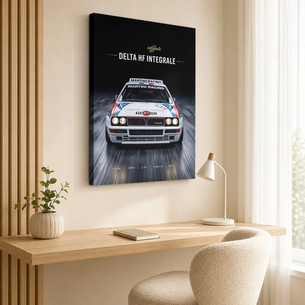 Sleek Italian Delta HF Integrale Car Canvas Print Poster Personalized Photo Modern Minimalist Style Canvas Wall Art Garage Decor