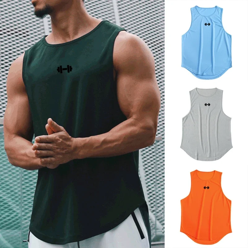 Gym Fitness Bodybuilding Sport Vests Mesh Breathable Quick Dry Running Tank Tops Mens Workout Muscle Casual Elastic T-shirts