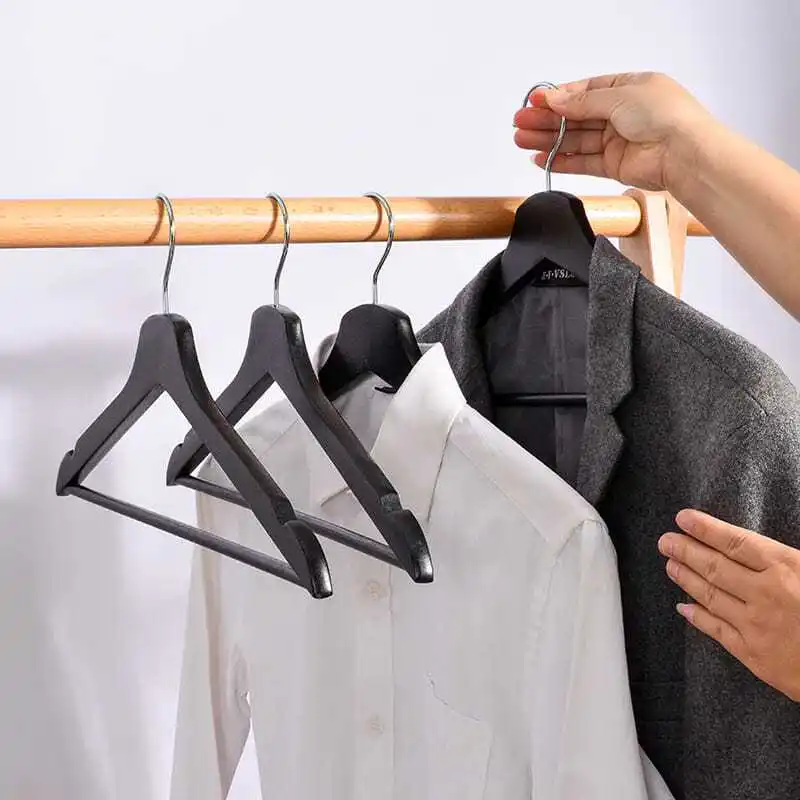 Wooden White Hangers Adult Hotel Clothes Store Cloakroom Wardrobe Suit Dress Coat Pants Storage Tools Balcony Dryer Support Rack