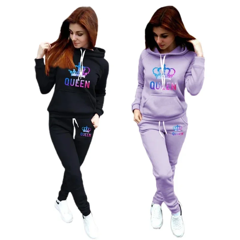 2026 New Women's Tracksuit Print Casual Hooded Sweatshirts 2 Pcs Suit Daily Street Clothes AutumnWinter Quality Woman Pants Sets