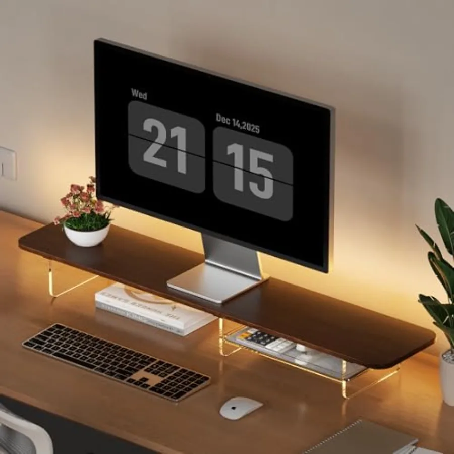 Large Dual Monitor Stand for Desk 43 Inch Desktop Computer Riser with Felt Drawer Acrylic Legs Desk Shelf Organizer for Compute