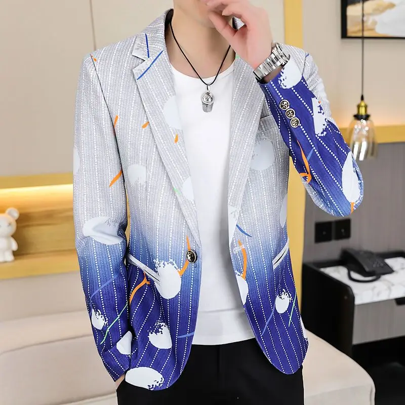 2-A41 Men's suit jacket spring and autumn trend slim fit handsome small suit men style casual handsome printed single suit