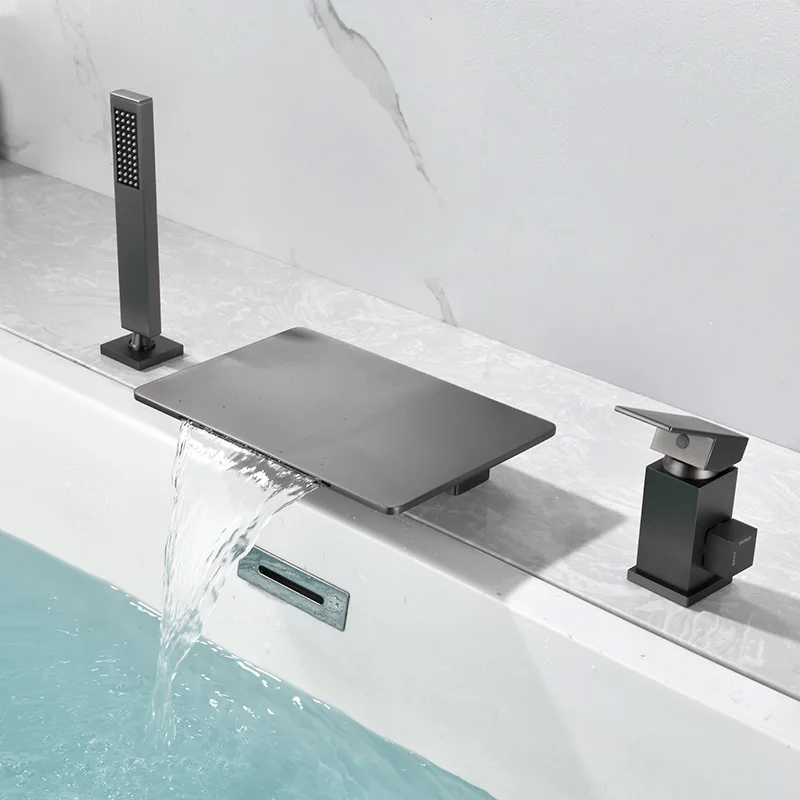 

Трансграничный бытовой раздельный смеситель для ванны, горячая и холодная ванна, боковой водопадный душевой набор, полностью медный душ с тремя отверстиями