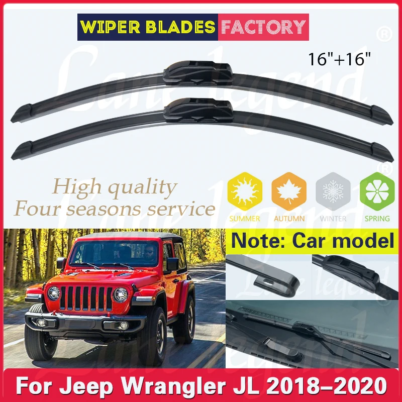 

For JEEP Wrangler JL 2018 2019 2020 16"16" Car Accessories Front Windshield Windscreen Wiper Blade Brushes Wipers U Type J Hooks