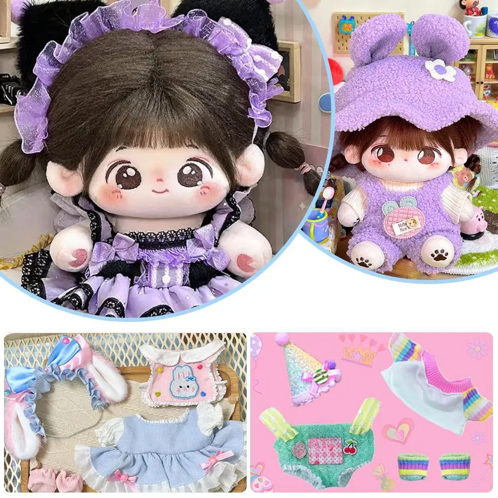 For Cute 20cm Baby Three V3/Cotton Doll Baby Clothes Hair Strap Skirt Set Doll Doll Wearable Clothes