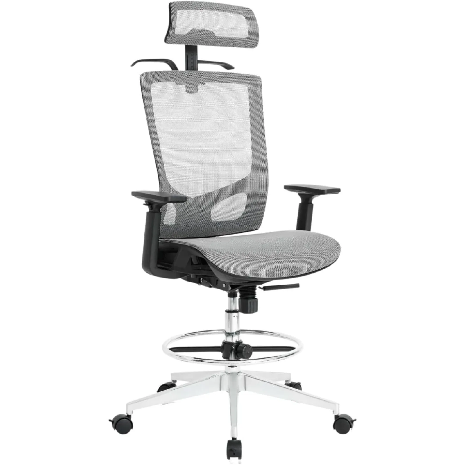 US Mesh Office Chair Ergonomic Drafting Tall Desk Chairs High Back with Adjustable Headrest, Armrest, Foot Ring and Integrated