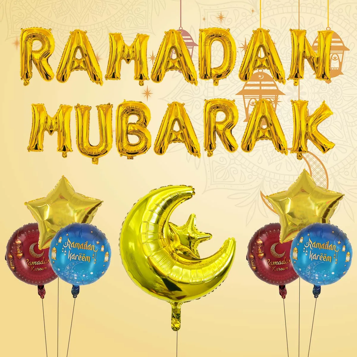 22 stks/set Ramadan Mubarak Brief Ballonnen Set Ramadan Kareem Ster Maan Ronde Ballonnen Eid al-Fitr Eid Al Adha Eid Mubarak Decor