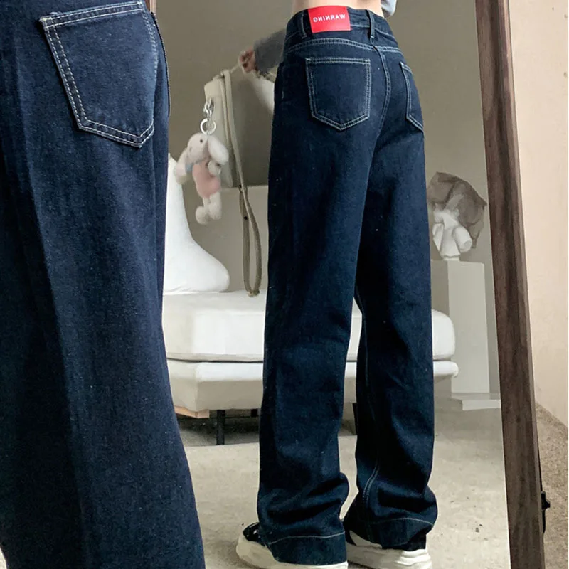 Dark Blue High Waist Wide Leg Jeans Women Baggy Straight Loose Denim Pants Long Trousers Spring Summer