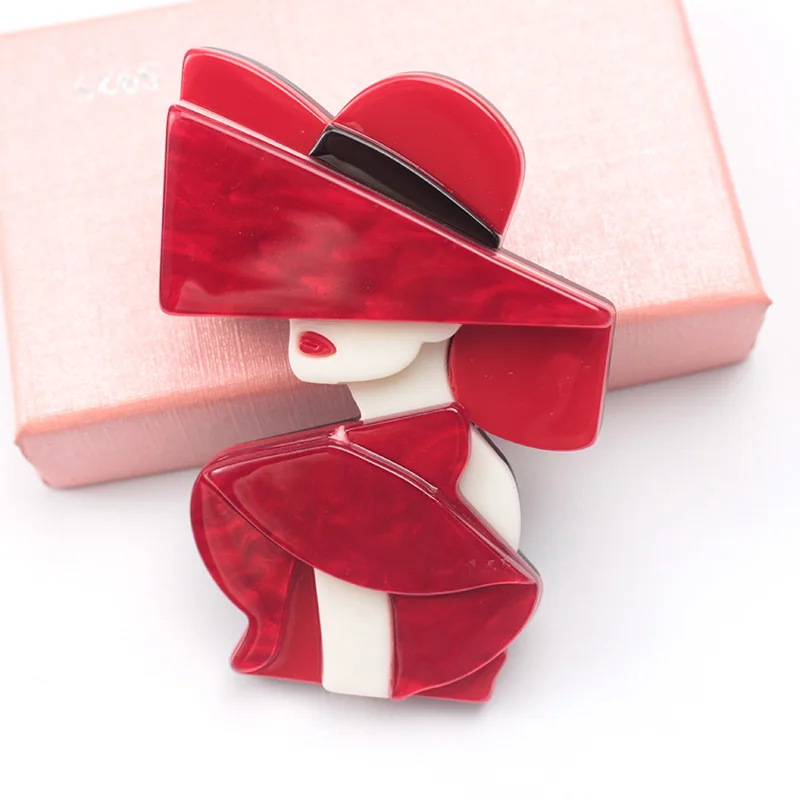 handmade fashion accessories acrylic cartoon women portrait brooches popular clothing bag accessories