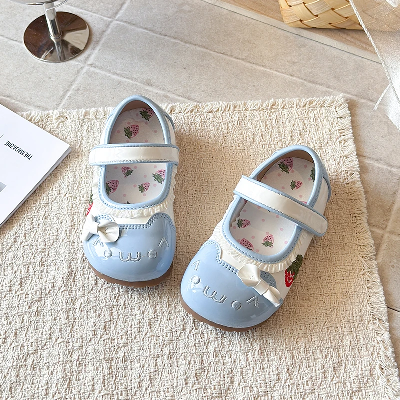 Girls Princess Shoes Sweet Candy Color Cute Bows Kids Leather Shoes Versatile Hook&loop 2026 Brand New Children Flat Shoes Soft