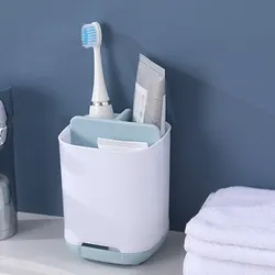 Toothbrush Holder Bathroom Multifunctional Compartment Draining Storage Rack Cosmetic Toiletries Organizing Storage Box