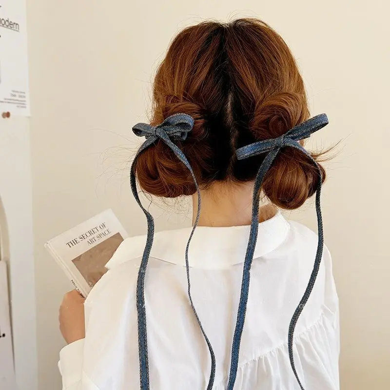 2/4/6PCS Blue Denim, Schleife, Mode, Pferdeschwanz, Band, Entenschnabel-Clip, Kopfschmuck, Pony Shattered Hair Side Clip, Haarkarten – Detail 8