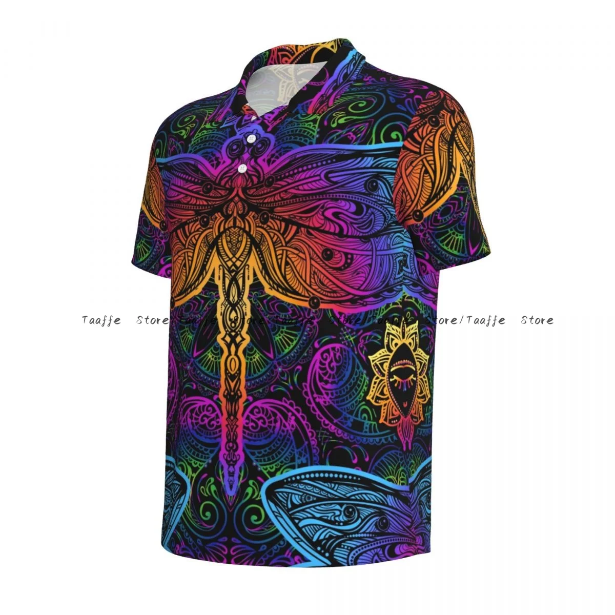 Indian Mandalas Paisley Dragonfly Sun Pattern Men's polo shirt collar T-shirt short sleeve casual street shirt