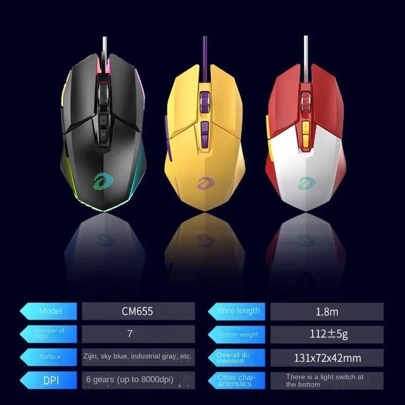 Dareu CM655 WIRED Mouse Air Mouse Charging Base Kit for Pc Gamer RGB Backlight Office Mouse Laptop Accessories DPI Adjust Button