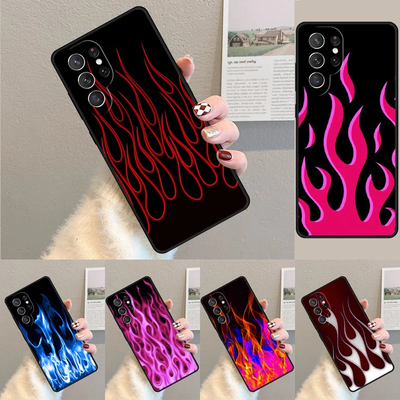 Cover For Samsung Galaxy S24 Ultra S21 S22 S8 S9 S10E Note 10 20 Plus FE S23 Red Blue Neon Flames Fire Phone case Coque