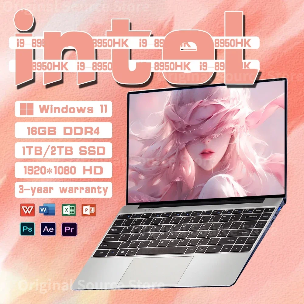 2024 New Windows 11 Laptop Intel CORE i9 8950HK Notebook 16GB RAM 1TB 2TB SSD 14.1 Inch 1920*1080 HD Office Study PC Computer