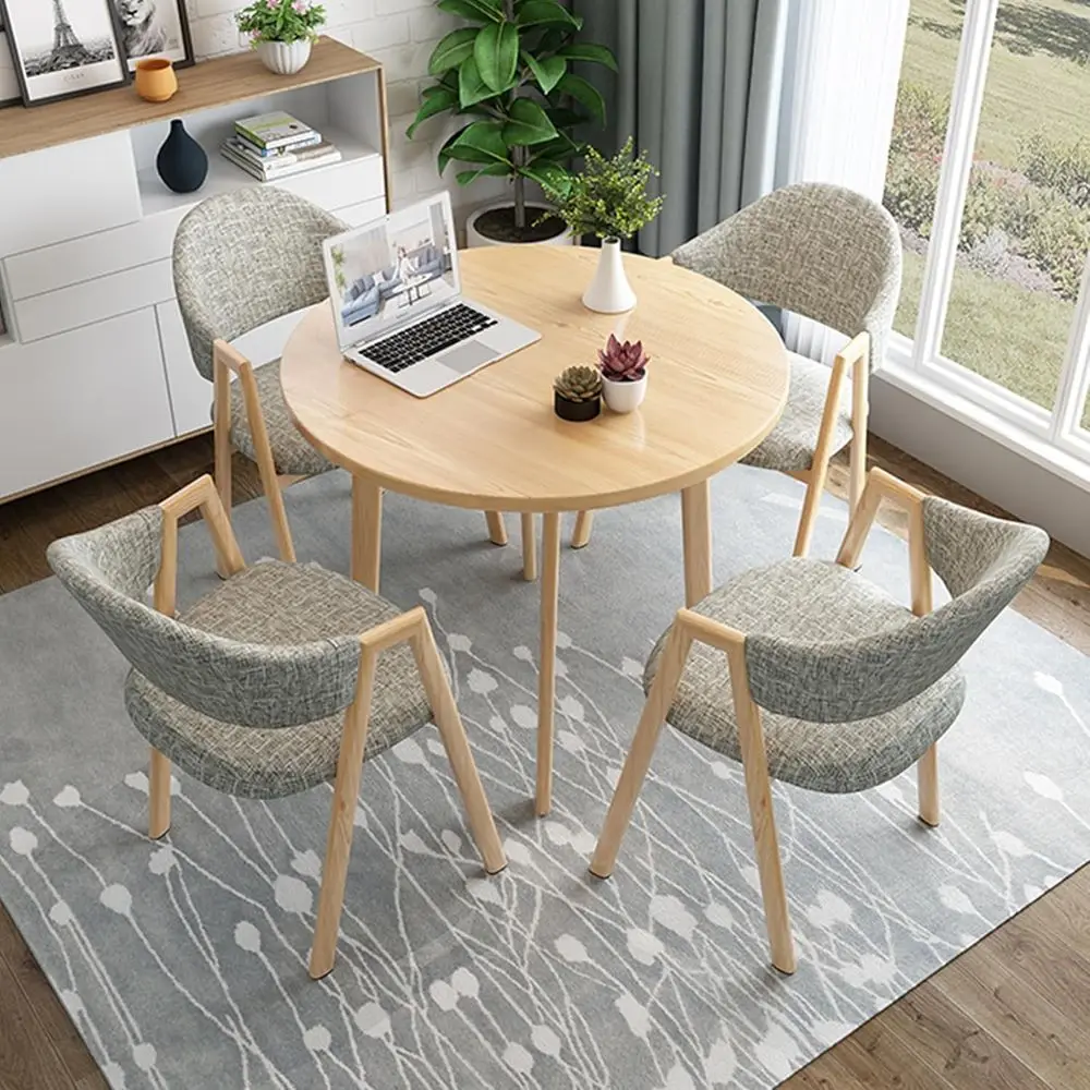 

4-Piece Modern Round Conference Table Set with Backrest Chairs, Space-Saving Design, 31.5 Diameter, Grey