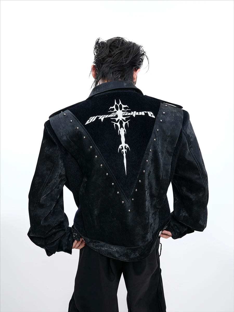 

Mauroicardi Autumn Short Embroidery Black Snakeskin Print Pu Leather Jacket Men Luxury Designer Emo Clothes Runway Fashion 2025