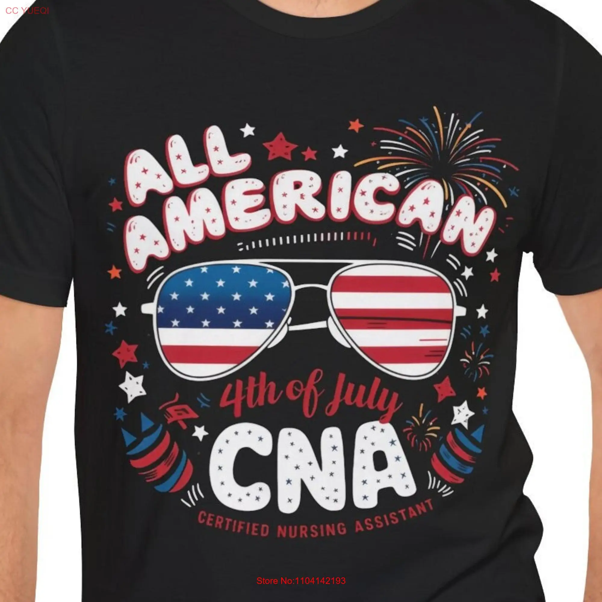 All American CNA t shirt Certified Nursing Assistant Patriotic 4th of July USA Independence Day long or short sleeves