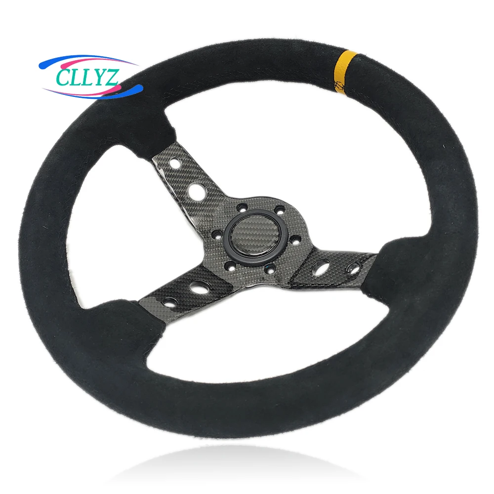 Carbon Fiber + Suede Car Steering Wheel 14 Inch/350MM Sports Modified Racing Car Parts Universal Suitable for Mazda Toyota