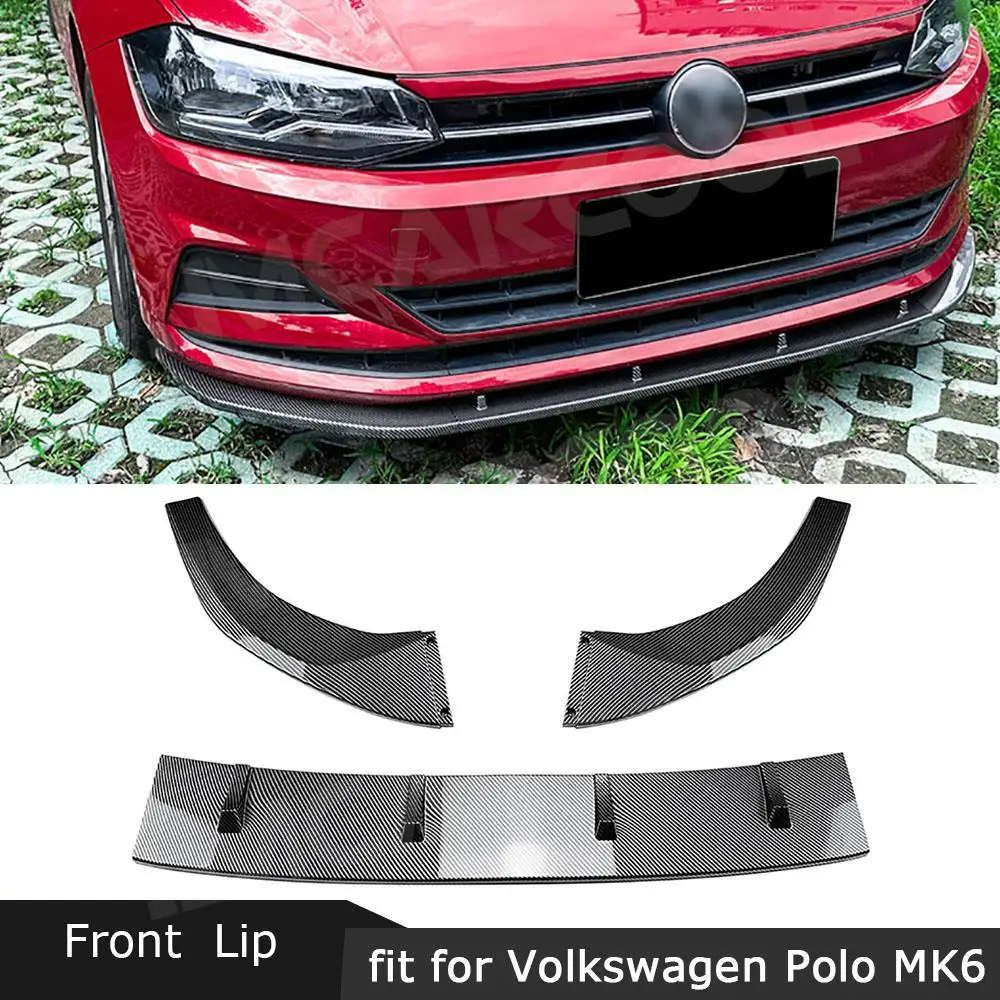 

JMCARCOOL ABS Carbon Front Lip Spoiler Splitter Chin Shovel For Volkswagen Polo MK6 2018+ Front Bumper Extension Accessories