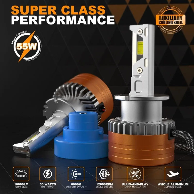 

2Pcs D1S D2S LED Canbus Car Headlight Bulbs D3S D4S 10000LM 100W D1R D2R D3R D4R D4R Chip 6000K Plug & Play Led HLXG