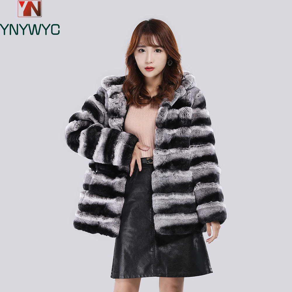 100% Natural Fur Warm Jacket Loose Knited Quality Luxury Hooded Full Sleeves Autumn Winter Women Real Rex Rabbit Thick Fur Coat