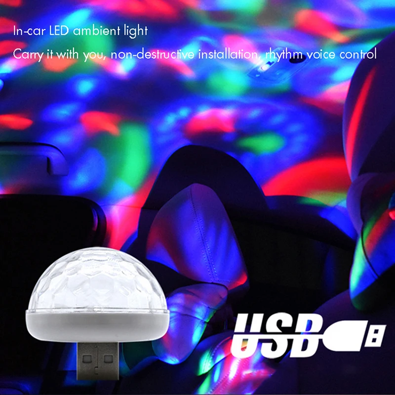 Carro usb luz ambiente dj rgb mini música colorida som led interface usb festa de férias atmosfera interior cúpula tronco lâmpada