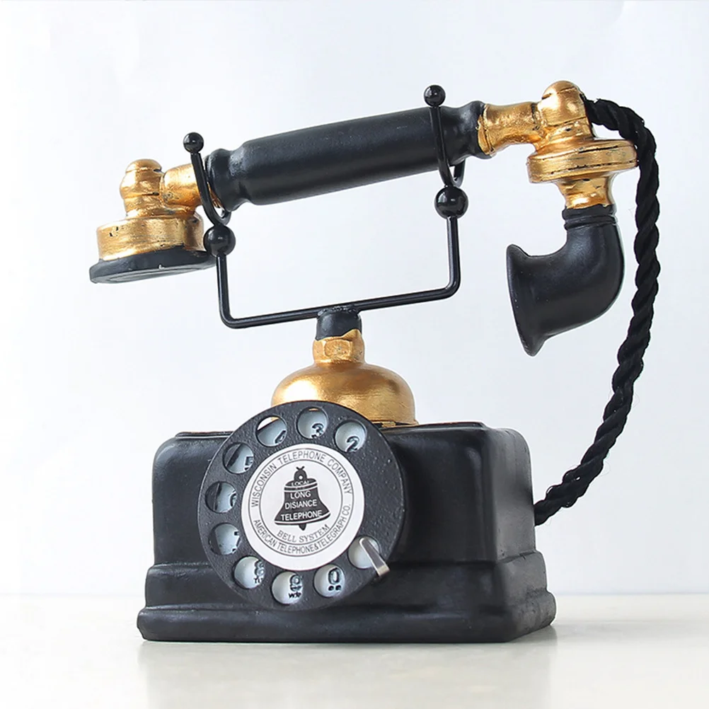 

Vintage Resin Phone Decoration Retro Decorative Rotary Telephone Sculpture Black Suitable for Home Office Bar Decor