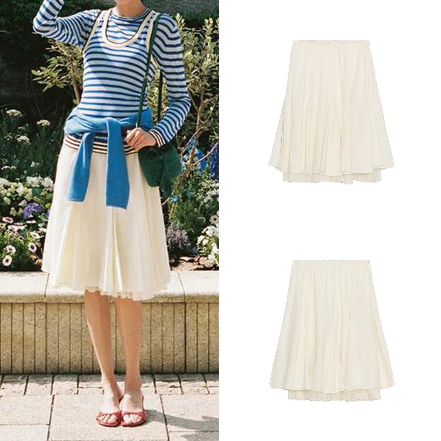 

Fashionable Midi Skirt Women's Double Layered Decorative Versatile mid Waist Summer New Arrival ZADATA Standard Fit Other Mat...