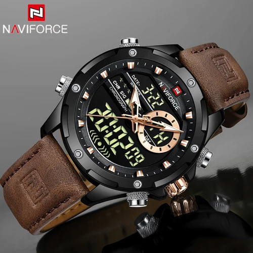 NAVIFORCE, reloj de cuarzo de lujo para hombre, reloj de pulsera Digital LED militar resistente al agua, cronógrafo deportivo, reloj Masculino, relojes Masculino