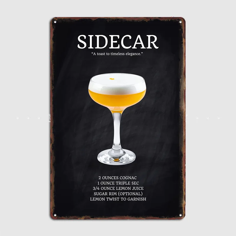 Sidecar Cocktail Recipe Drink Poster Retro Metal Custom Sign Pub Club Room Decoration Bar Posters Indoor Home Wall Decor