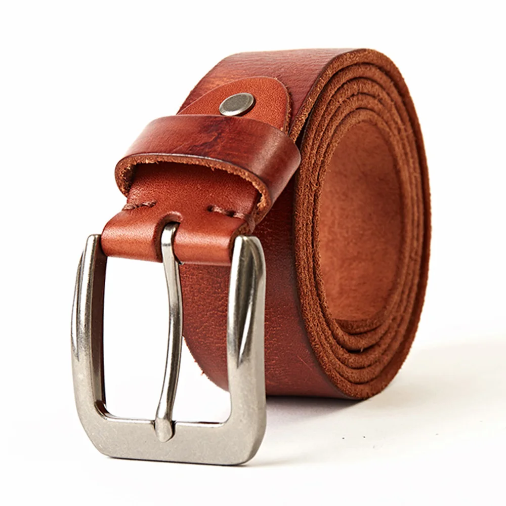 CANTIK 3.8cm Width Top Quality Design Cow Genuine Leather Belts Retro Style Model Pin Buckle Male Jeans Accessories for Men 530