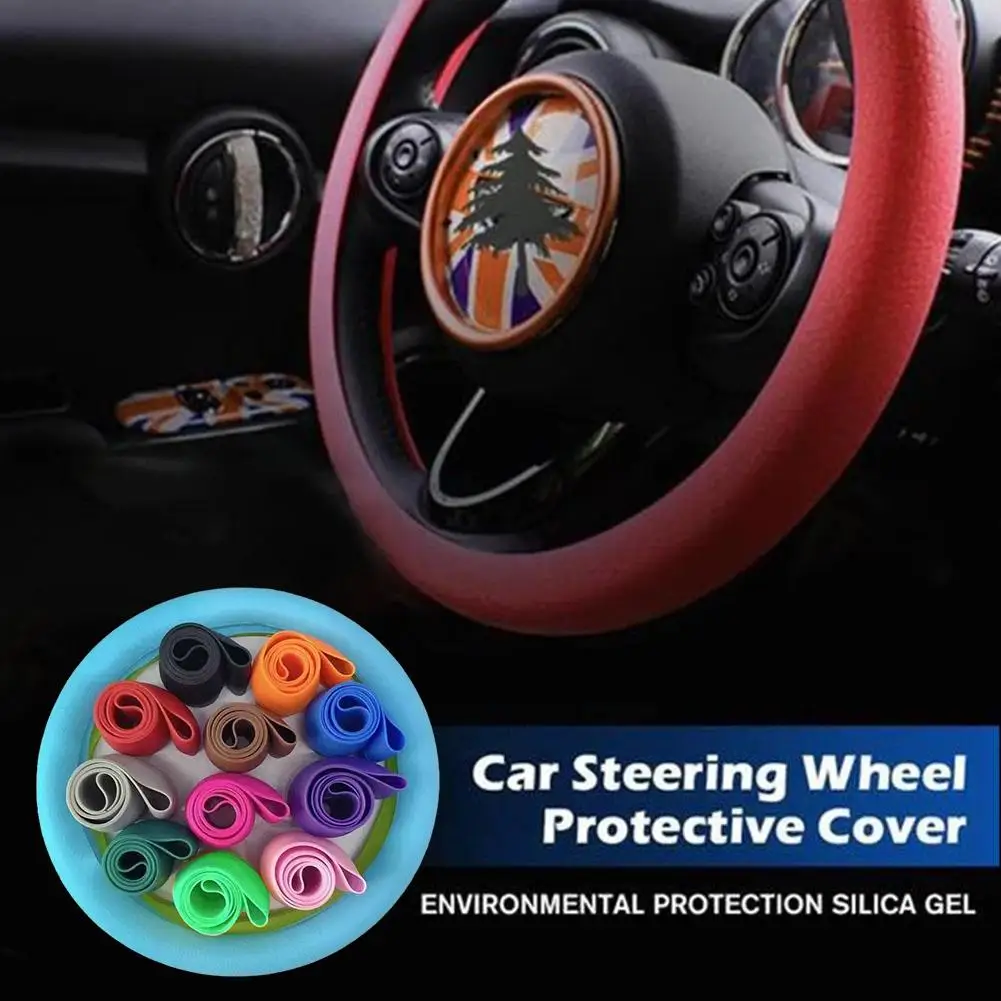 Universal Car Silicone Steering Wheel Cover Elastic Non-Slip Cover For 36-40cm Steering Wheel Multi Color Car Decor Accesso N0O6