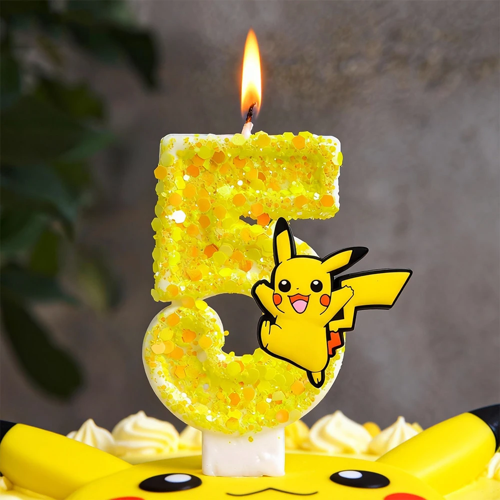 Dekorative Kerzen im Pokemon-Stil mit Cartoon-Charaktermuster, Kuchendekoration für Geburtstagsfeiern und Themenpartys