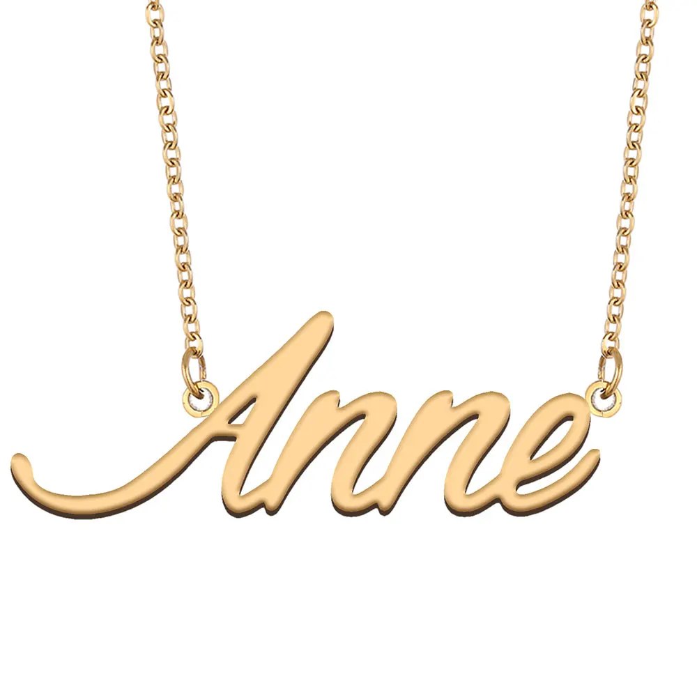 

Anne Name Necklace for Women Jewelry Stainless Steel Gold Color Nameplate Pendant Font Letters Choker Necklaces