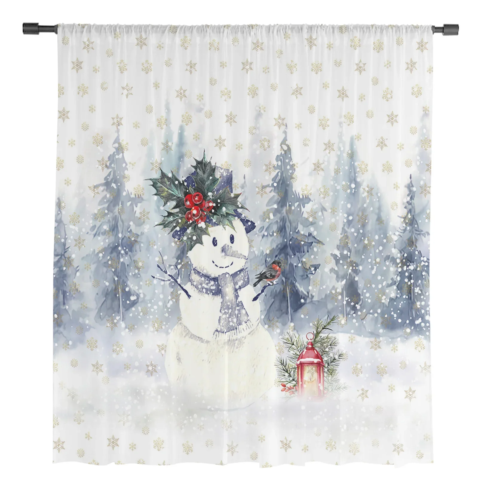 Christmas Snowflake Bird Snowman Sheer Curtains Christmas Home Decorations Window Tulle Curtains for Living Room Bedroom