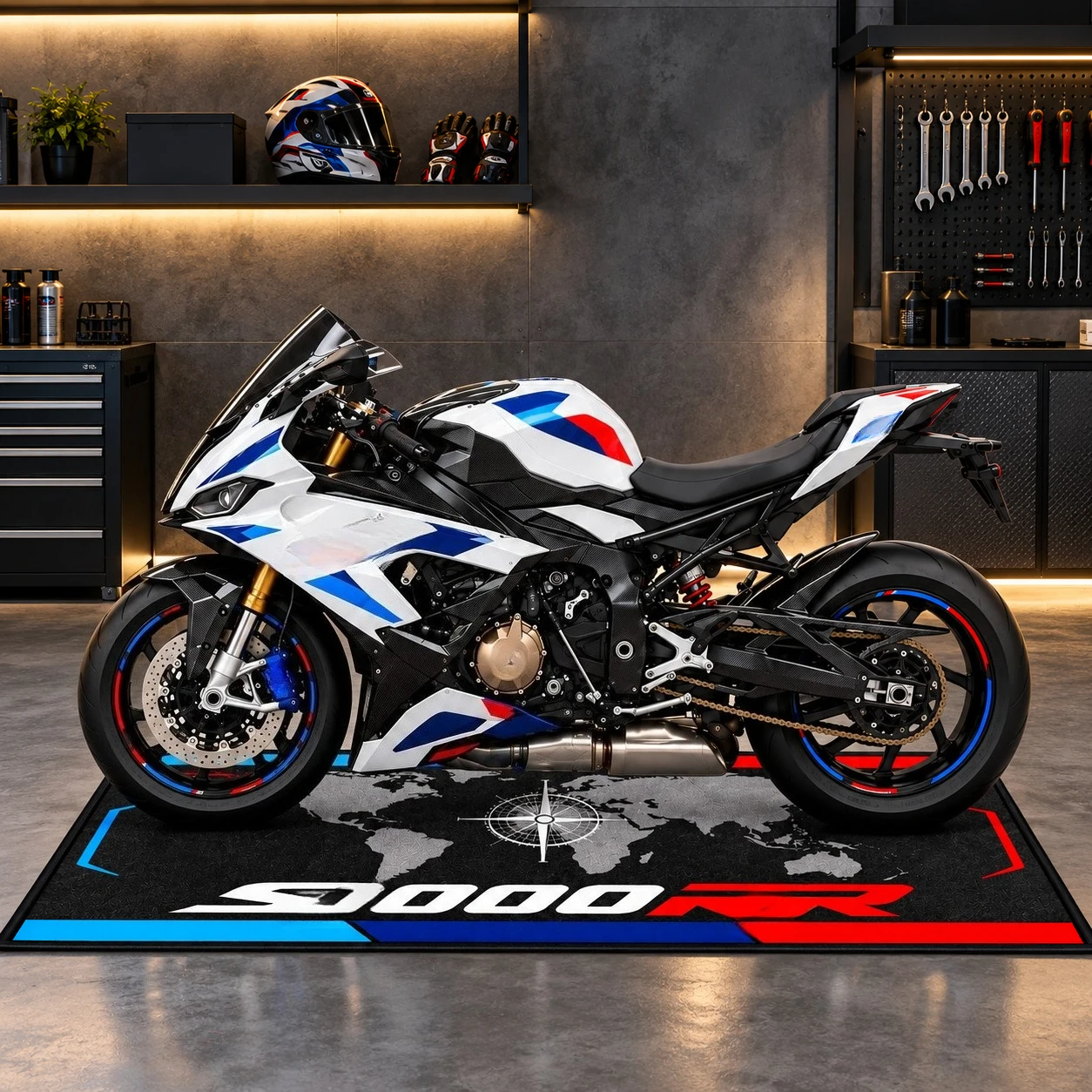 Motorcycle Garage Floor Rug for BMW S1000RR S1000R R1300GS R1250GS F850GS R NineT Motorrad Display Mat Garage Decor
