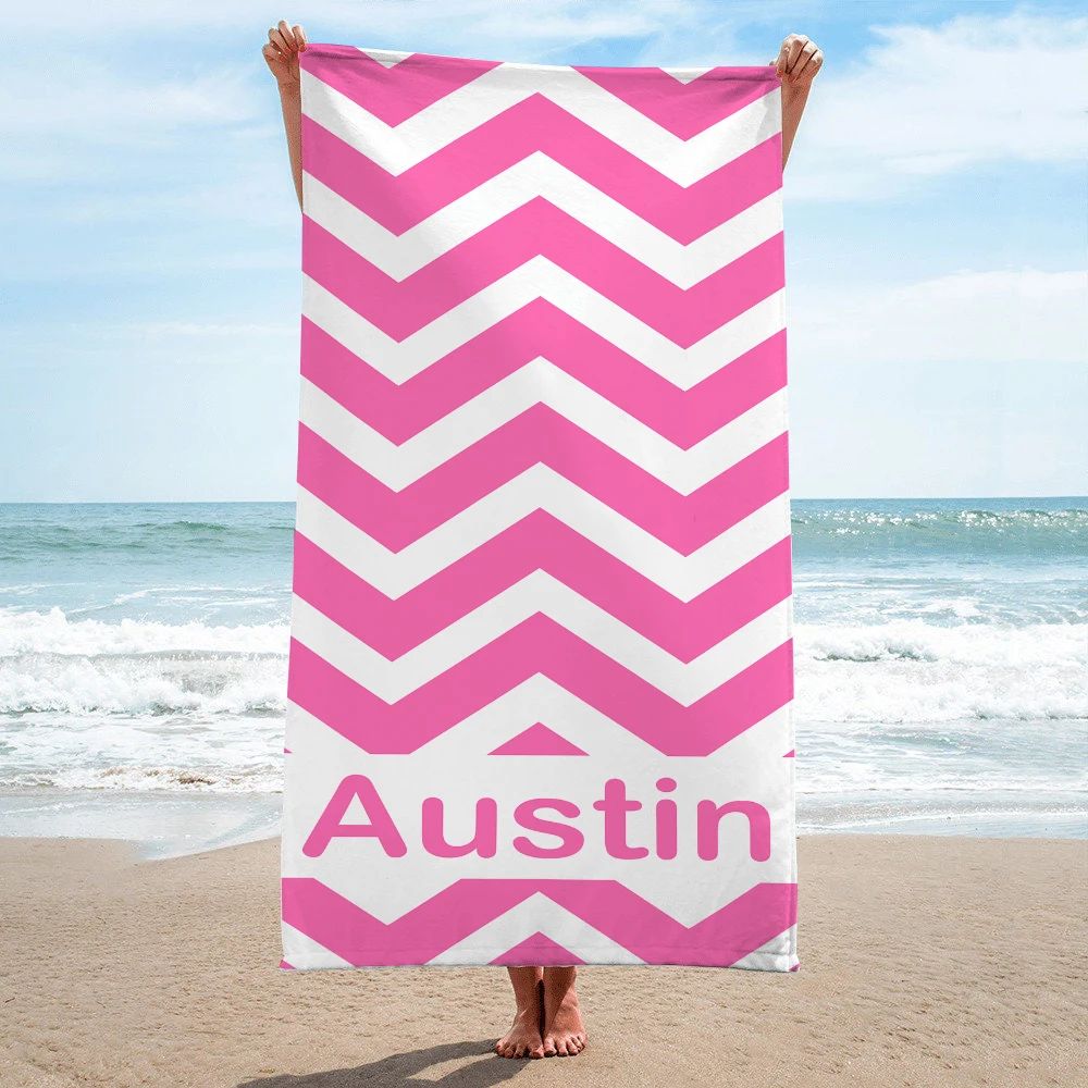 Striped Personalized Beach Towel, Custom Text Pool Bath Towel, Kids/Adults Beach Towel, Beach Outdoor Holiday Gift Bathroom Towe