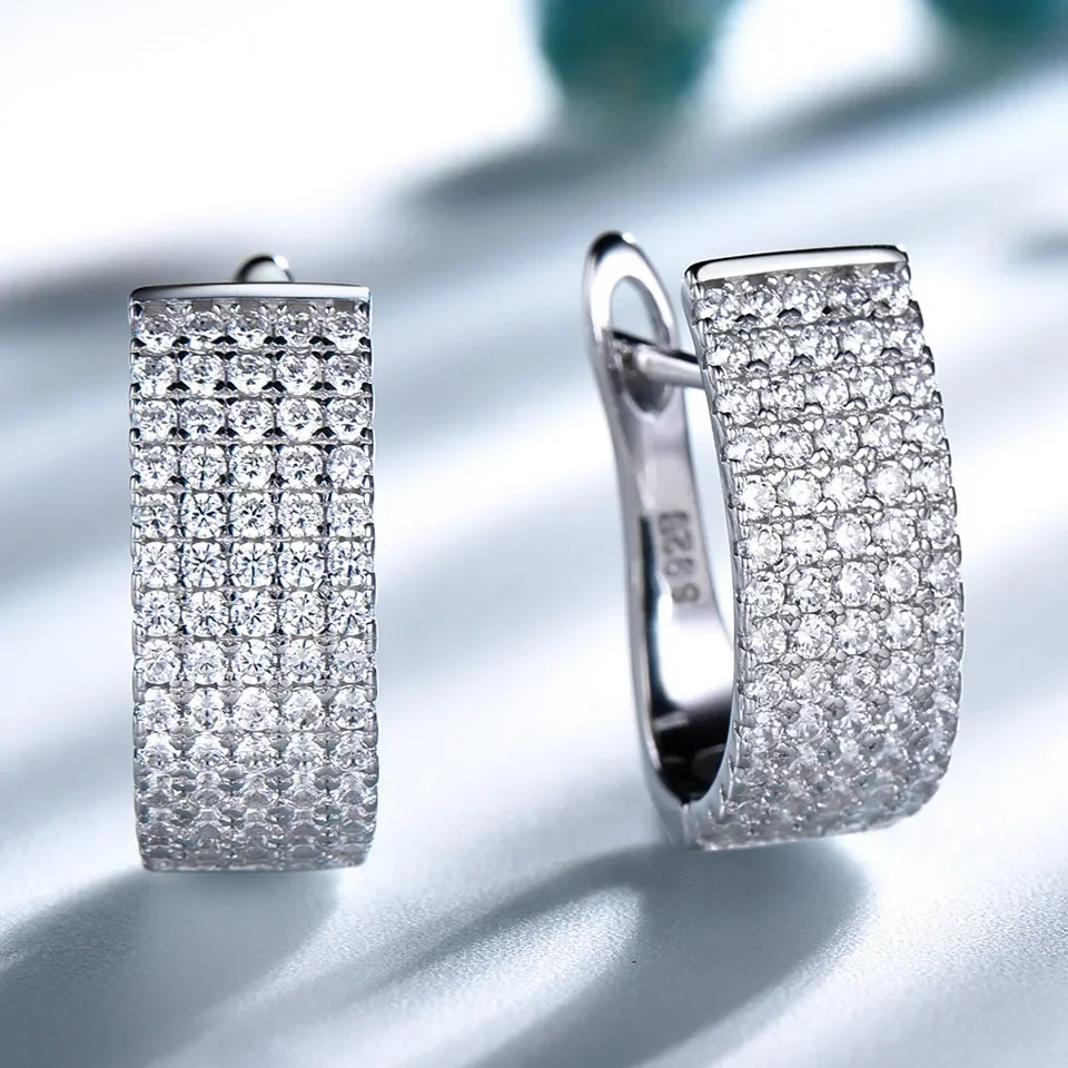 925 Silver Earring Paved Full Diamonds Earrings White Zircon Elegant Woman's Earring with Gift Box