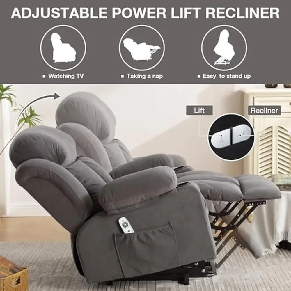 Power Lift Recliner Chair with Heat and Massage Elderly Side Pocket USB Charge Remote Comfortable Living Room Home Relaxation