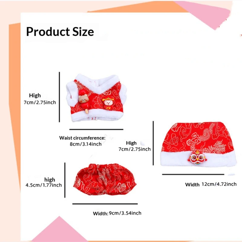 17 سنتيمتر دمية صغيرة أفخم الزي اكسسوارات Labubu السنة الجديدة تانغ دعوى معطف زهرة حمراء الصينية جنوب الأسد قبعة الملابس للدمى