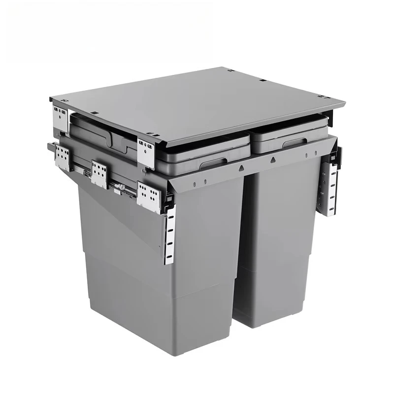 سلة مهملات المطبخ، سلة مهملات مدمجة، منزلقة مخفية ناعمة، سحب سلة مهملات أسفل الخزانة #2