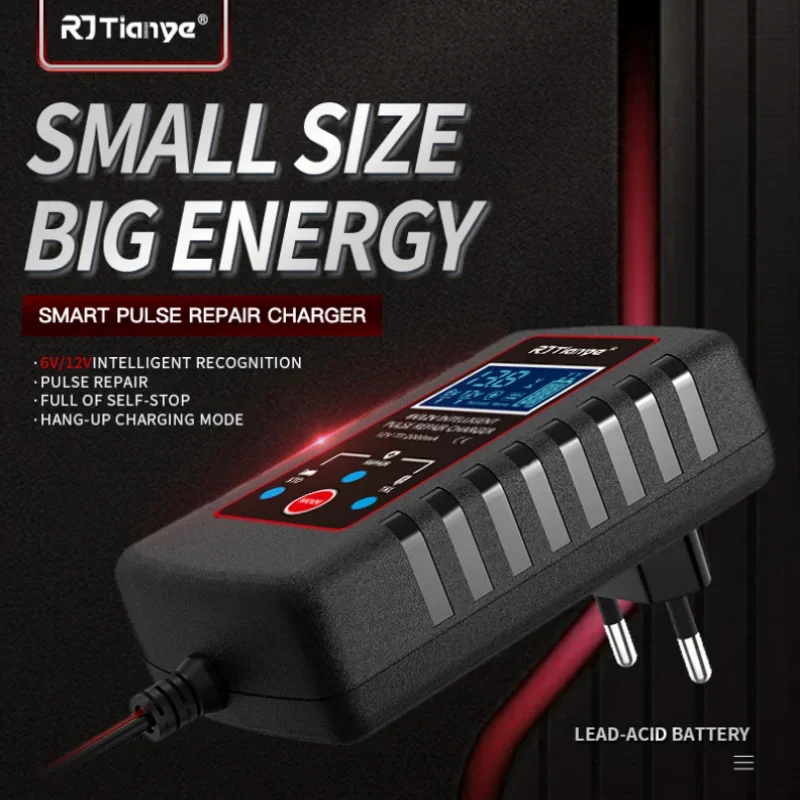 เครื่องชาร์จแบตเตอรี่รถยนต์อัจฉริยะ 6V 12V สำหรับรถจักรยานยนต์ ใช้ได้กับแบตเตอรี่ AGM GEL WET VRLA แบตเตอรี่ตะกั่วกรด 100-240V