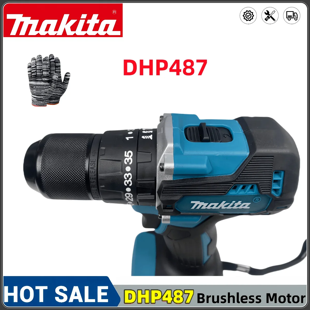 Makita nuevo DHP487 taladro percutor inalámbrico de 13mm 18VLXT Motor sin escobillas destornillador eléctrico de impacto herramienta eléctrica de