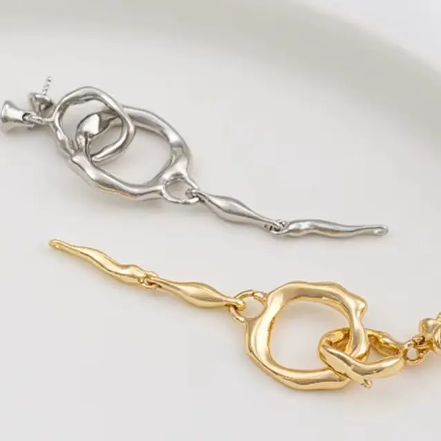 14K Gold-Plated Double-Ring Necklace Connector Pendant DIY Pearl Bead Holder Hand-String Chain Material Two-End Accessory