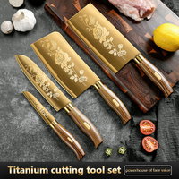 Commercial Gold Kitchen Knives Complete - Special vegetable, meat, and bone knives for chefs with multi-purpose knives
